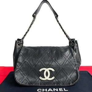 Chanel Diamond Stitch Leather Coco Mark Chain Tote Bag Black